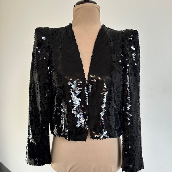 NWT Zara Limited Edition Shoulder Pad Sequinned Crop Jacket - Picture 4 of 17